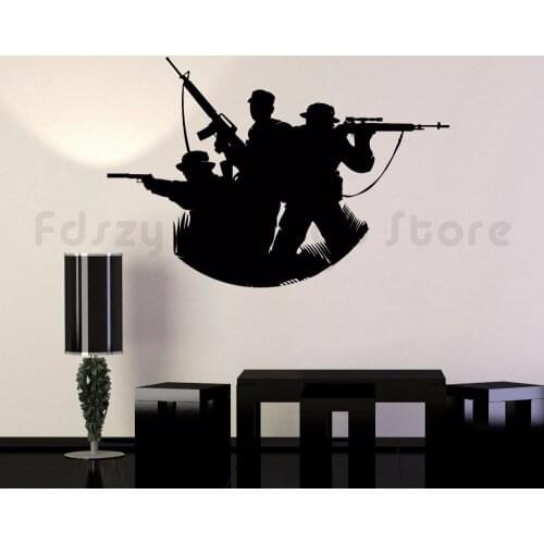 Vinyl Wall Decal Soldiers Silhouette Wall Sticker Military Art Home Decoration Accessaries War Soldiers Vinyl Wall MuralQ243