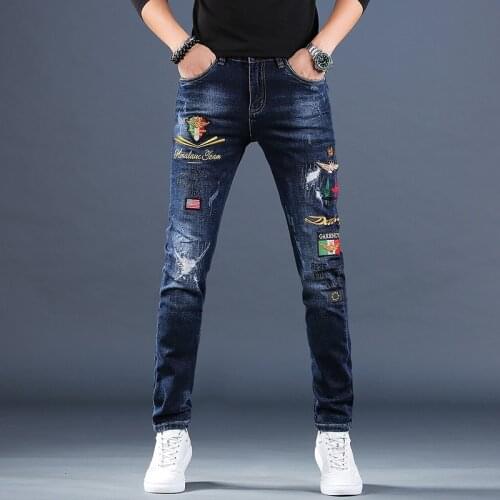 2021 High Quality Men’s Light Luxury Embroidery Stretch Jeans,Stylish Slim-fit Washed Denim Pants,Youth Must