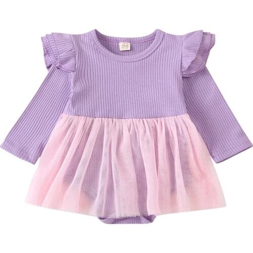 0-24M Babies Girls Tutu SKirts Clothes Ruffles Sleeve Girls Soft Bodysuits Spring Autumn Kids Outfits