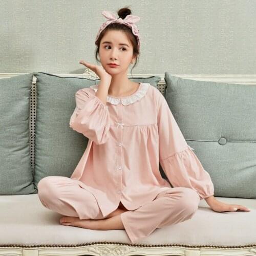 Womens Pajamas Long Sleeve Pajamas Womens Sweet and Lovely Round Neck Home Clothes