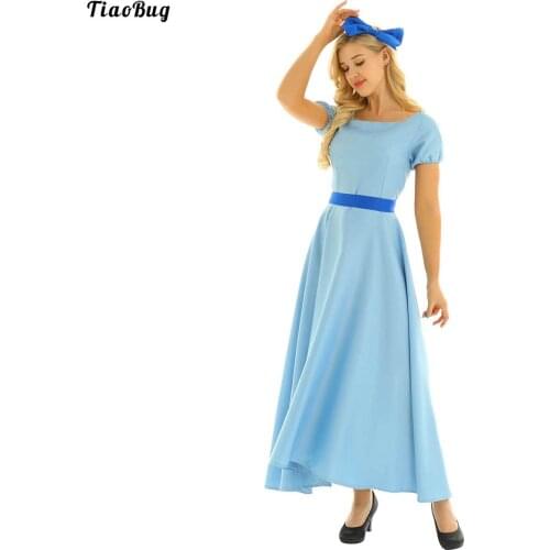 Women Adult Halloween Cosplay Costume Boat Neck Short Puff Sleeves Princess Party Fancy Maxi Dress With Head Accessory And Belt