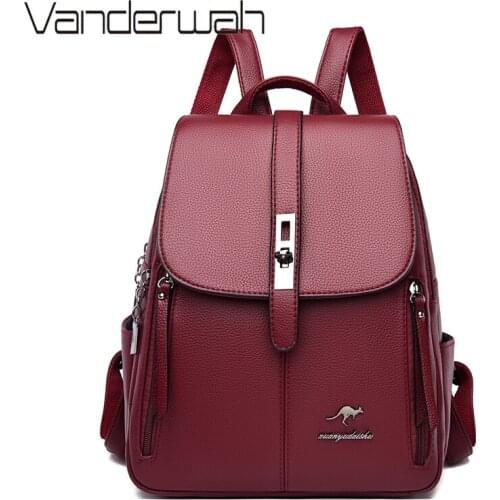 Fashion Checkered Women Leather Backpack Female School Bags Multifunction Backpacks For Girls Shoulder Bag Travel Bags Mochilas