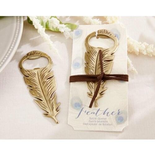 "Gilded Gold" Feather Bottle Opener wedding Favor and gift feather mens gift 20PCS