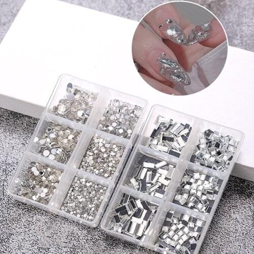 1 Box Shiny Mixed Color Nail Rhinestone Clear Flat Bottom Multi-size Crystal DIY Manicure Art 3D Decorations Accessories