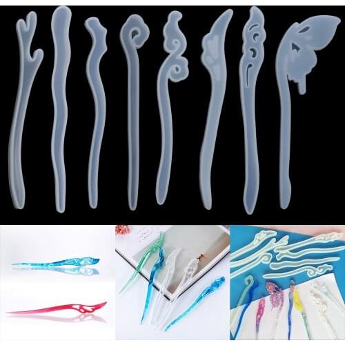 1Pcs Hairpin Silicone Mold Hair Stick Resin Mould UV Headdress Hair Pin Epoxy Resin Casting Molds For Jewelry Hair Clips Tools