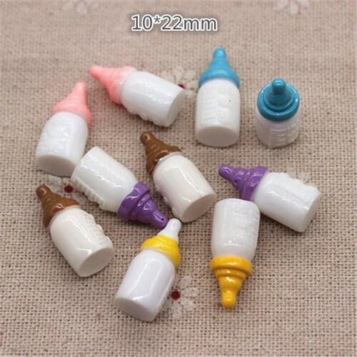 10pcs Cute Mix Colors Resin Simulation Babys Bottle Miniature Art Flatback Cabochon DIY Craft Decoration,10*22mm