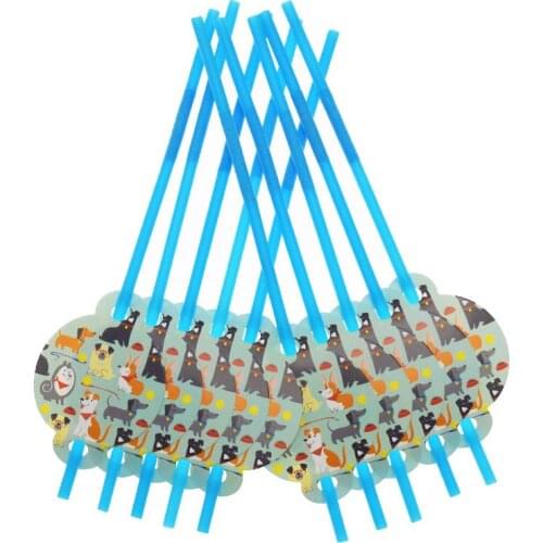 10pcs Puppy dog Birthday party favors pet straws for Kids boys girls Corgi Husky baby shower Party supplies wedding Decoration