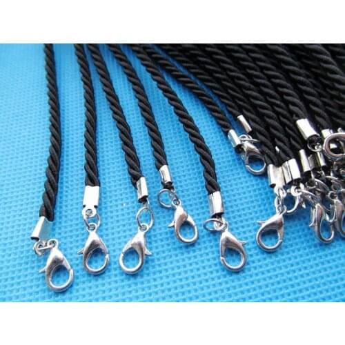 100pcs 18inch 3.50mm Black Silk Braid Necklace Cord,Beading String,Braid Rope,1.8inch Extender Chain,12mmx7mm Lobster Clasp,DIY