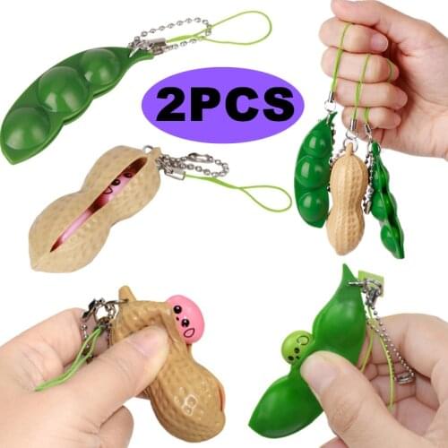 2Pcs Cute Peanut Pea Bean Vent Release Pressure Decompression Toys Key Chain Childrens Squeeze Hand Fidget Toy Adult Child Gift