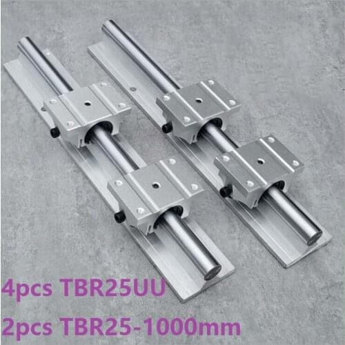 2pcs TBR25 -L 1000mm linear rail guide support + 4pcs TBR25UU linear bearing blocks for CNC linear guide