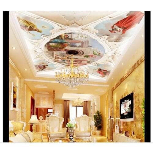Customized 3d wallpaper 3d ceiling wallpaper murals Royal Hand painted ceiling frescoes zenith stereo 3d room wallpaper