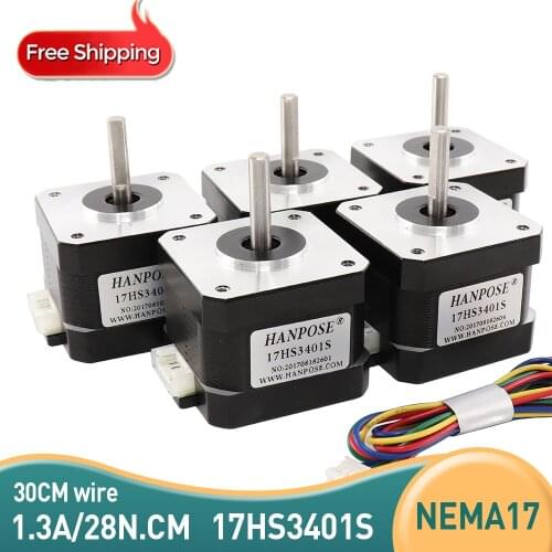 Free shipping 5pcs 17HS3401S Quality 4-lead Nema17 Stepper Motor 42 motor 42BYGH 1.3A CE ROSH ISO CNC for 3D printer