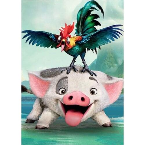 Diamond Painting Full Circle Diamond Kit Rhinestone Picture Art Craft Home Door Decoration (Pig And Chicken)