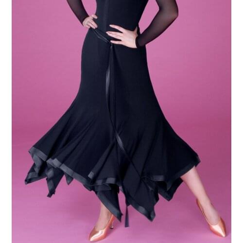 Black Pool National Standard Modern Square Dance Lady Half Skirt Adult Style S18014 Large Satin Edge Long Skirt
