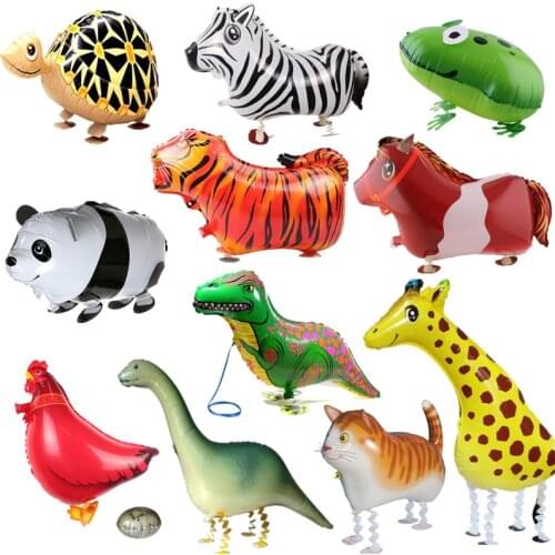 Cute Walking Animals Foil Balloons Pet Cat Giraffe Dinosaur Frog Walk Helium Balloon Baby Shower Birthday Party Decoration Toys