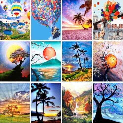 5D Round Diamond Painting Full Drill Square Landscape DIY Diamond Art Embroidery Cross Stitch Tree Secenery Home Decor