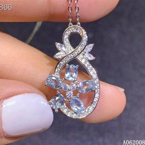 KJJEAXCMY fine jewelry 925 pure silver inlaid natural Aquamarine girl new Pendant Necklace fashion Clavicle chain support test