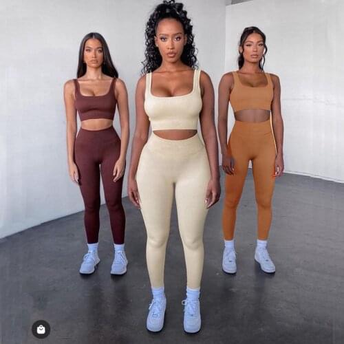 Seamless Sport Set Women Two Piece 2PCS Crop Top Bra Leggings Workout Outfit Fitness Wear Run Gym Suit Female Yoga Sets Clothes