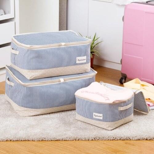 Cotton Linen Zipper Closure Storage Basket Bin Container Box Organizer Large Underbed Blanket Sweater Storage Bag