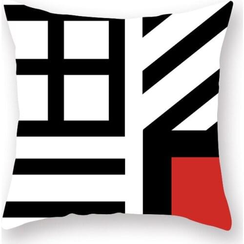 Red Geometric Lines Cushion Cover Home Decor Sofa Throw Square Polyester Peach Skin Pillowcase 18*18