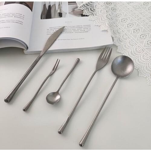 Retro Small Waist Knife Fork Spoon Western Steak Knife Fork Dessert Spoon Coffee Spoon Fruit Fork 304 Stainless Steel