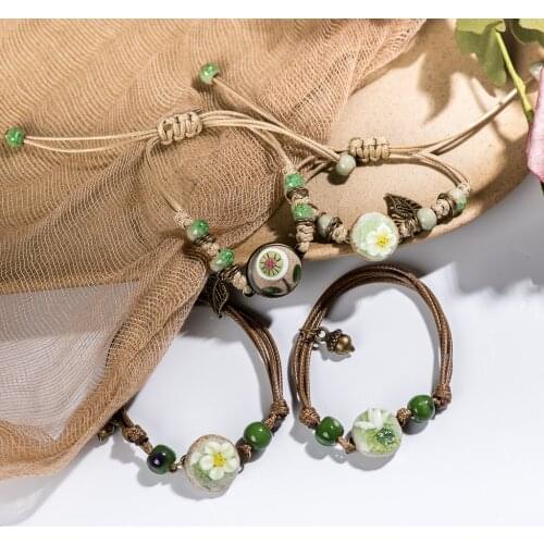 Forest Series Pottery Pendant hand-kneaded Ceramic Adjustable DIY Bracelet Gift Jewelry For Women Dropshipping #82621