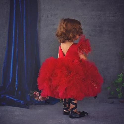 Cute Red Baby Girl Dress Little Princess Birthday Party Dresses Knee Length Kids Clothes Photography