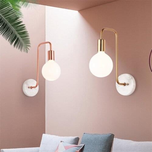 Designer Rose Gold Wall Lamps Bedroom Marble Sconce Wall Lights Modern Study Nordic Corridor Decorative Living Room E27 Fixtures