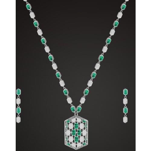 Zlxgirl Green Enamel shape snake necklace with earring wedding jewelry sets metal zircon copper bridal accessories sets free bag