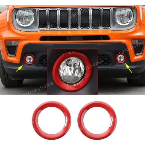 Red ABS Front Fog Light Lamp Ring Cover Trim 2PCS Fit For Jeep Renegade 2019