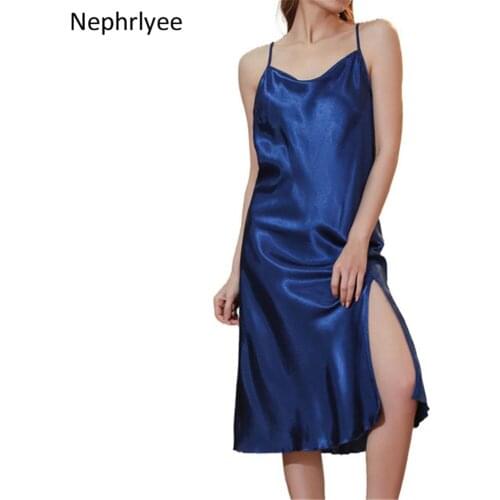 Sexy nightwear Sexy nightdress silky night shirts Deep V neck solid color Dress Sleepwear faux silk night dress Exotic Sets