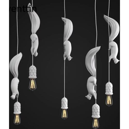 Nordic Resin Squirrel Pendant Light Modern Industrial Animal Hanging Lamps for Childrens Room Kitchen Home Lighting Loft Decor
