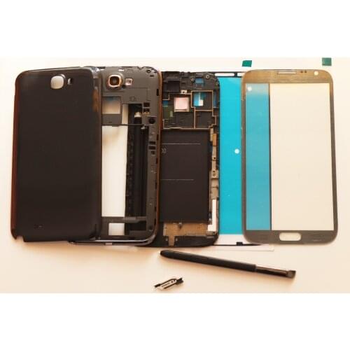 Full Set Housing Replacement For Samsung Galaxy Note II N7100 Front glass+Middle frame+Back Cover+S pen+Back Buttons+Adhesive