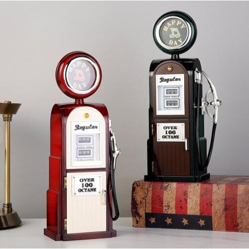 Hot Retro Simulation Gas Station Music Box Home Decoration Plastic Hand Crank Music Box Mechanism Figurines Birthday Gift 2021