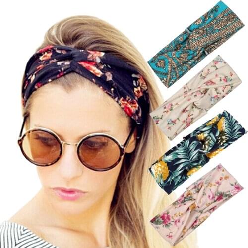 Summer Bohemian Twist Flower Pattern Cross Knot Print Hair Bands Headband Head Wrap Turban Bandana Women Gift Jewelry Making