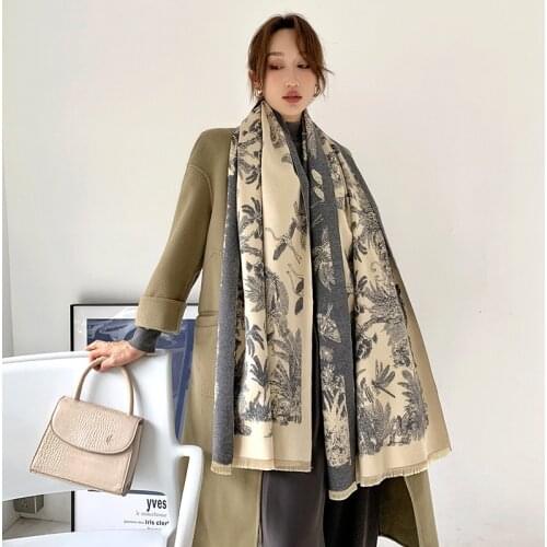 Luxury Brand Women Cashmere Scarf Winter Floral Print Pashmina Warm Shawls Wraps Lady Thick Blanket Neck Scarves Bufanda Foulard