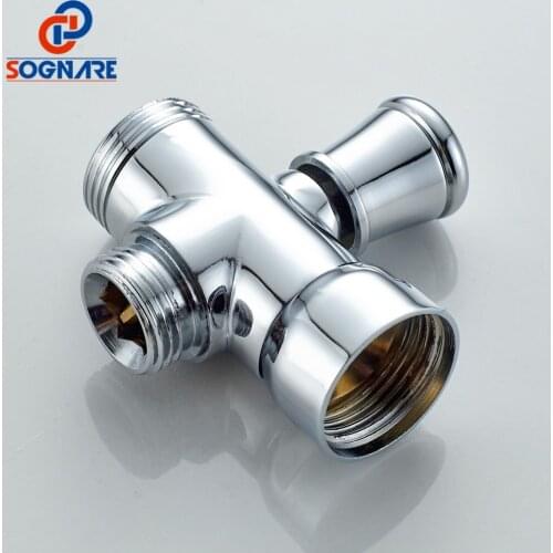 SOGNARE Brass 1/2" Bathroom Shower Faucet Tee Connector Chrome 3 Way Divert-er Toilet Bidet Shaft Valve Bathroom Accessories D18