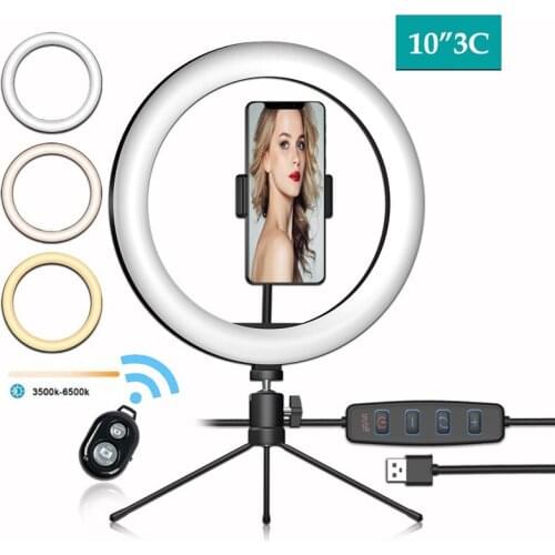 10 Inch LED Selfie Ring Light Tripod Stand Phone Holder for YouTube Video Makeup Photography Flash Mini Camera Bright Lamp 3 Mod
