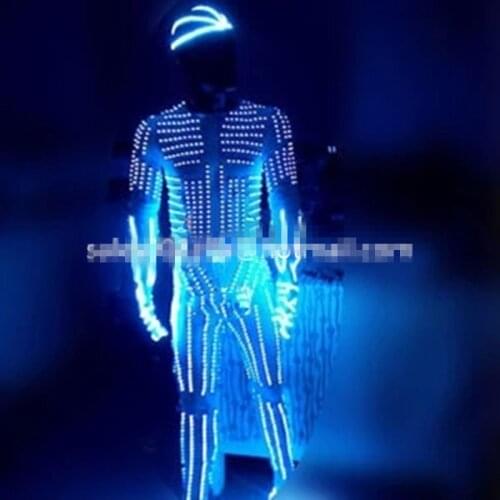 Led Costume Luminous Light Up Robot Suit With LED Helmet For Men Growing Dance Performance Stage Clothes Event Party Supplies