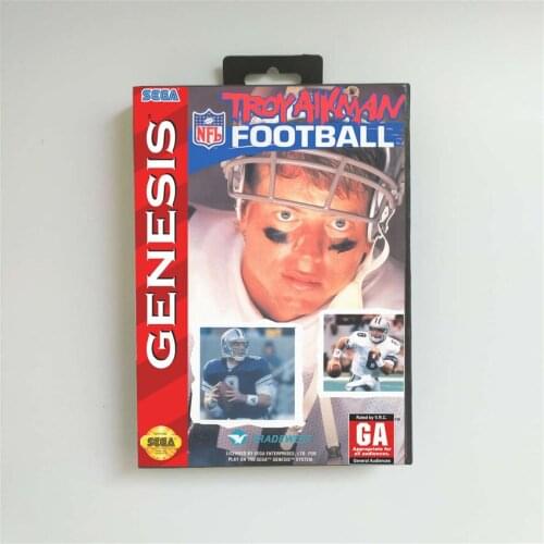 Troy Aikman Football - USA Cover With Retail Box 16 Bit MD Game Card for Sega Megadrive Genesis Video Game Console