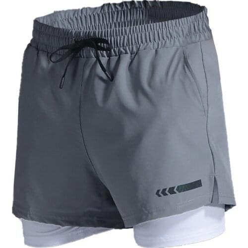 Solid Color Sports Mens Marathon Track and Field Quick-drying Double-layer Three-point Fitness Track and Field Shorts