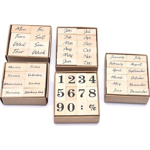 Vintage Cursive Wooden Rubber Numbers English Months Weeks Seal Stamps Decor Months Weeks Seal Stamps Decor Numbers Stamps Stamp