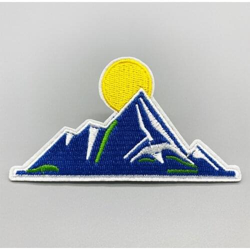 Snow mountain sunrise embroidery patch DIY Iron on Clothes Cropped Badge Applique for Jacket Jeans Decoration Apparel Garment