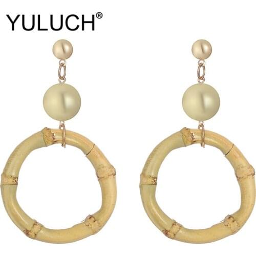 YULUCH 2019 Ethnic African Indian Boho Pop Women Round Bamboo Pompom Pom Long Stud Earrings Fashion Jewelry For Lady Party Gifts
