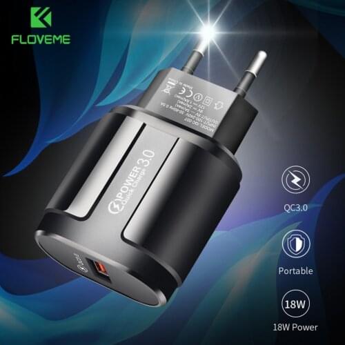 FLOVEME 18W Quick Charge QC 3.0 Mini USB Charger US/EU/UK Plug Mobile Phone Charger Wall Fast Charging Adapter For iPhone Xiaomi