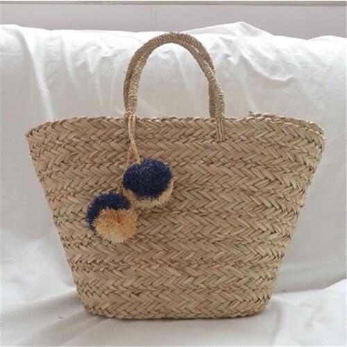 Woman fashion New Creative shell moon straw bag Scarf plus hair ball decoration Straw bag portable woven beach handbag