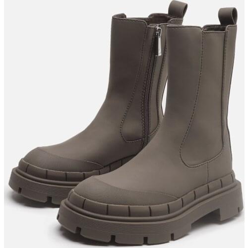 New Womens Ankle Boots Autumn Winter Chelsea Boots Pu Leather Zipper Chunky Heels Platform Fashion Ladies Shoes Long Bootsrt64