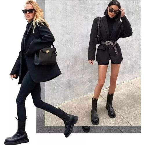 Genuine Leather Autumn Boots for Women Platform Chelsea Boot Spring Cowhide Booties Fashion Female Thick Bottom Black Bootie 41