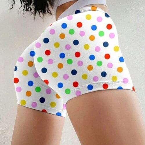 Women Sexy Yoga Shorts Basic Slip Bike Shorts Colorful Big Dot Printed Compression Workout Leggings Yoga Shorts
