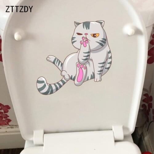 ZTTZDY 22.6*22.3CM Cartoon Wall Decal Children Bedroom Decoration Cat WC Toilet Stickers T3-0059